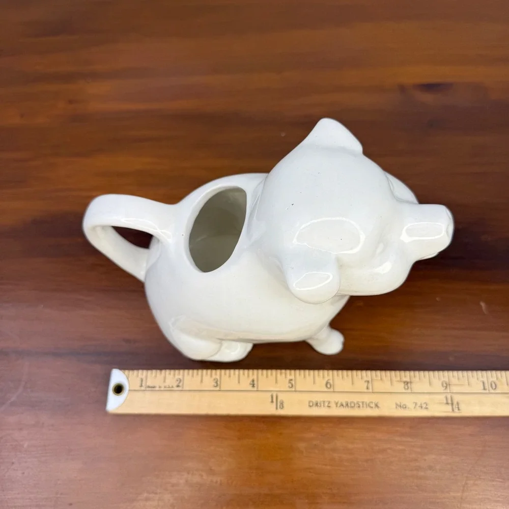 Vintage White Ceramic Pig Creamer Pitcher Sitting Figural Farmhouse Taiwan